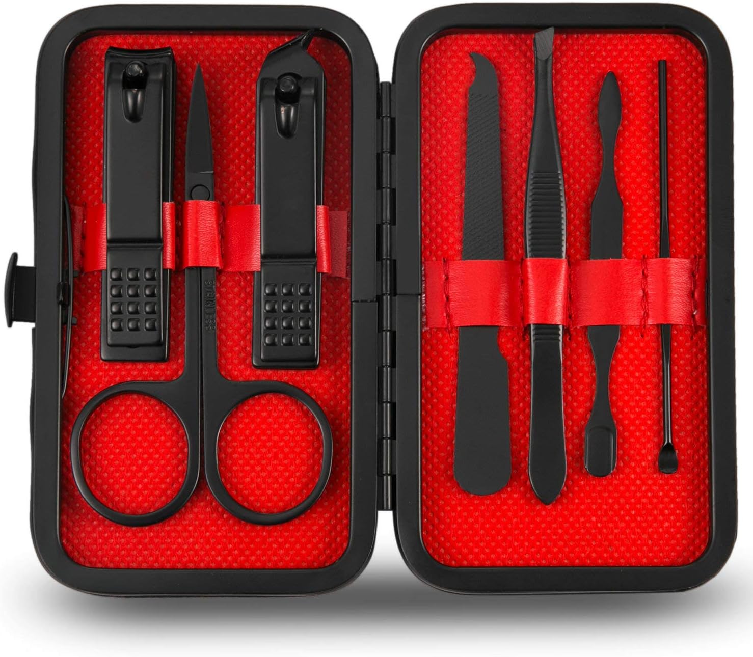 Manicure Pedicure Set Nail Clippers Kit 7 Pcs Stainless Steel Hygiene Kit Portable Nail Trimming set and Grooming Tools with Fine Leather Case [Gift Box] (Black)