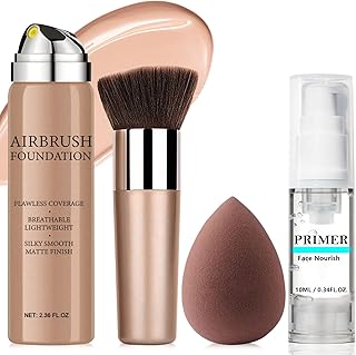 AirBrush Foundation Spray With Primer and Brush, Silky Mist Foundation Spray Makeup, Full Coverage Foundation for Smooth Radiant Finish, Formula Breathable Lightweight Hydrating (#1 Natural)