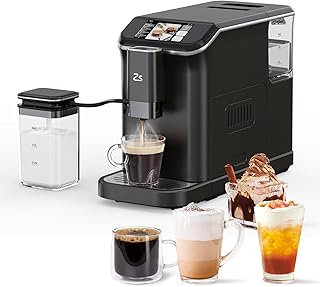 Fully Automatic Espresso Machine with Automatic Milk Frother, 20 Bar Built-In & Adjustable Espresso Bean Grinder, 1-15 Adjustable Grind Size Levels, Touch Screen Coffee Machine for Coffee Lover