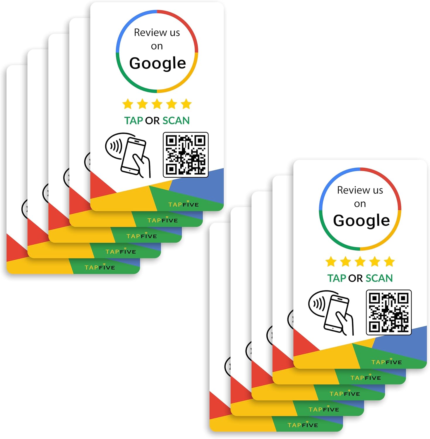Google Review Tap Cards (10-Pack) by TapFive - Tap for Instant Reviews - All Phones Compatible - Reusable Smart Tap NFC & QR - Boost Business Reviews - Powered by TapFive (10 Card Pack)
