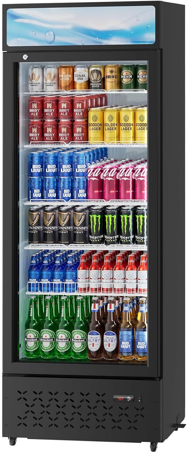 Beverage Cooler Commercial Refrigerator Glass Door Display Refrigerator with LED Light,Shelves, Display Commercial Beverage Refrigeratorfor Restaurant Cafe Bar Store (Black 15.2 Cu.Ft.)