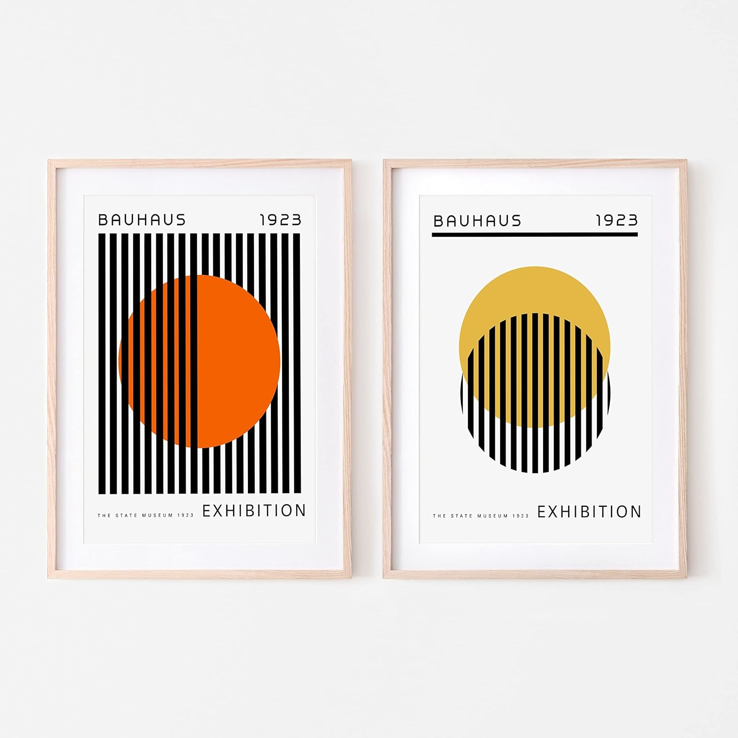 Pompom Prints Mid-Century Art Print Set of 2, Bauhaus Exhibition Poster, Minimalist Wall Art, Geometric Art Print [Frames not included] (A4)