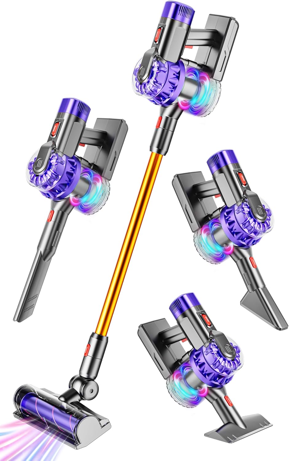 4-in-1 Kids Toy Vacuum That Really Works, Toddler Pretend Play Cleaning Set with Real Suction, Toys Working Cleaner Birthday Idea for 3 4 5 6 7+ Year Girl Boy (Purple/Yellow)