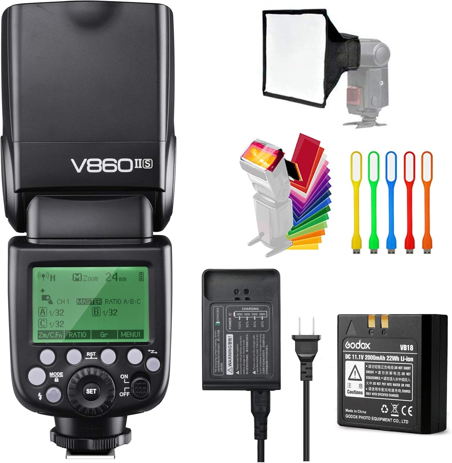 Godox V860II-S High-Speed Sync GN60 1/8000 2.4G TTL Li-ion Battery Camera Flash Speedlite Light Compatible for Sony Camera & USB LED