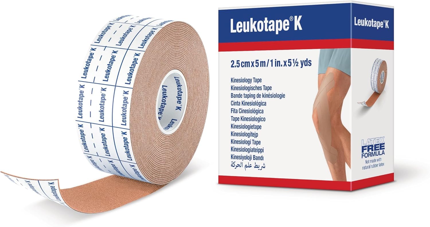 Leukotape K Kinesiology Tape – Water-Repellent, Skin-Friendly, Stays in Place for up to 9 Days - 1 in x 5.5 yds, Tan, 1 Roll