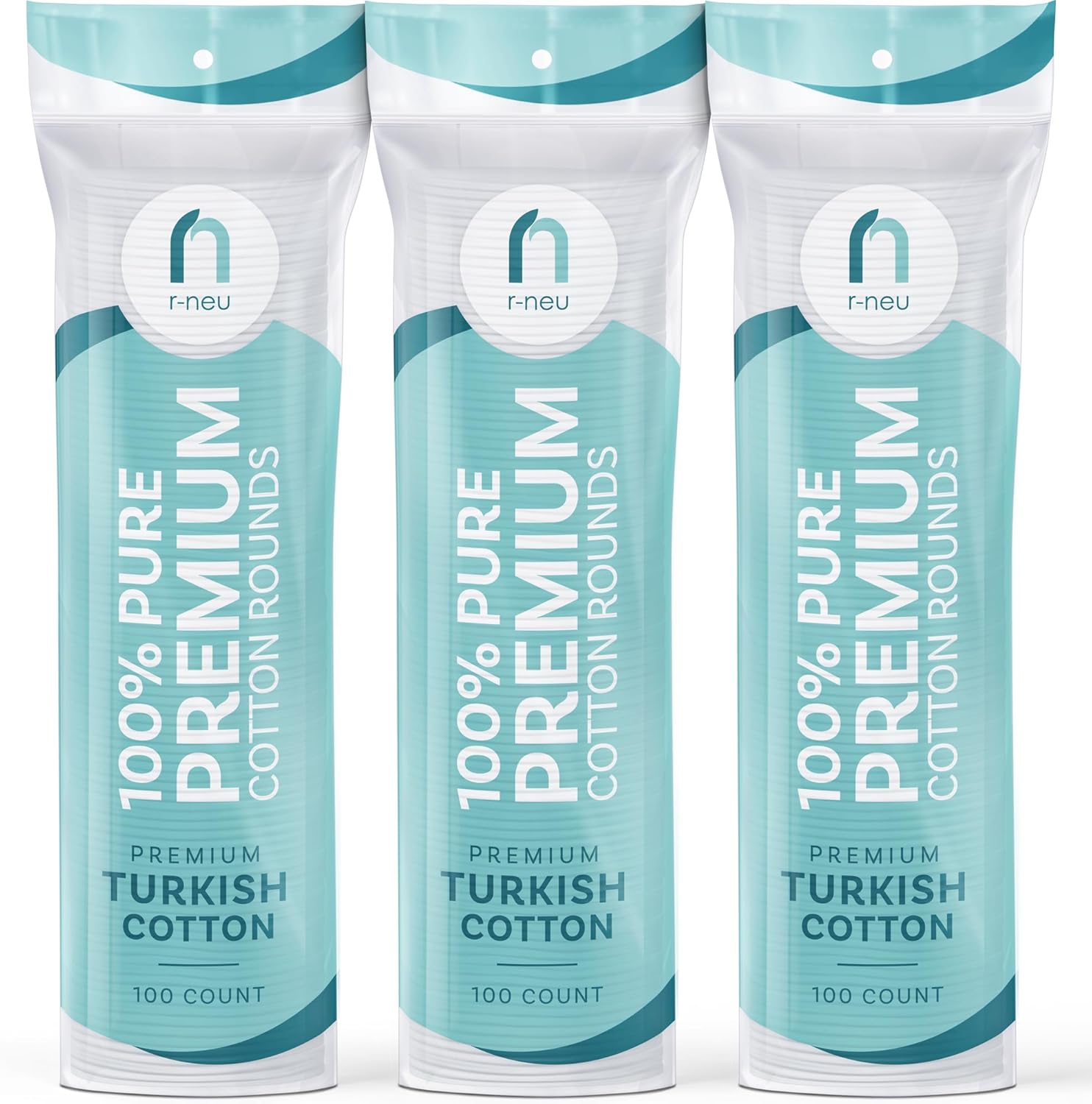 R-Neu 300 Count Premium [Turkish] Cotton Rounds, Stitched, Waffle Textured, 100% Pure & Natural Cotton Pads for Face, Hypoallergenic Makeup Remover (Packaging May Vary)