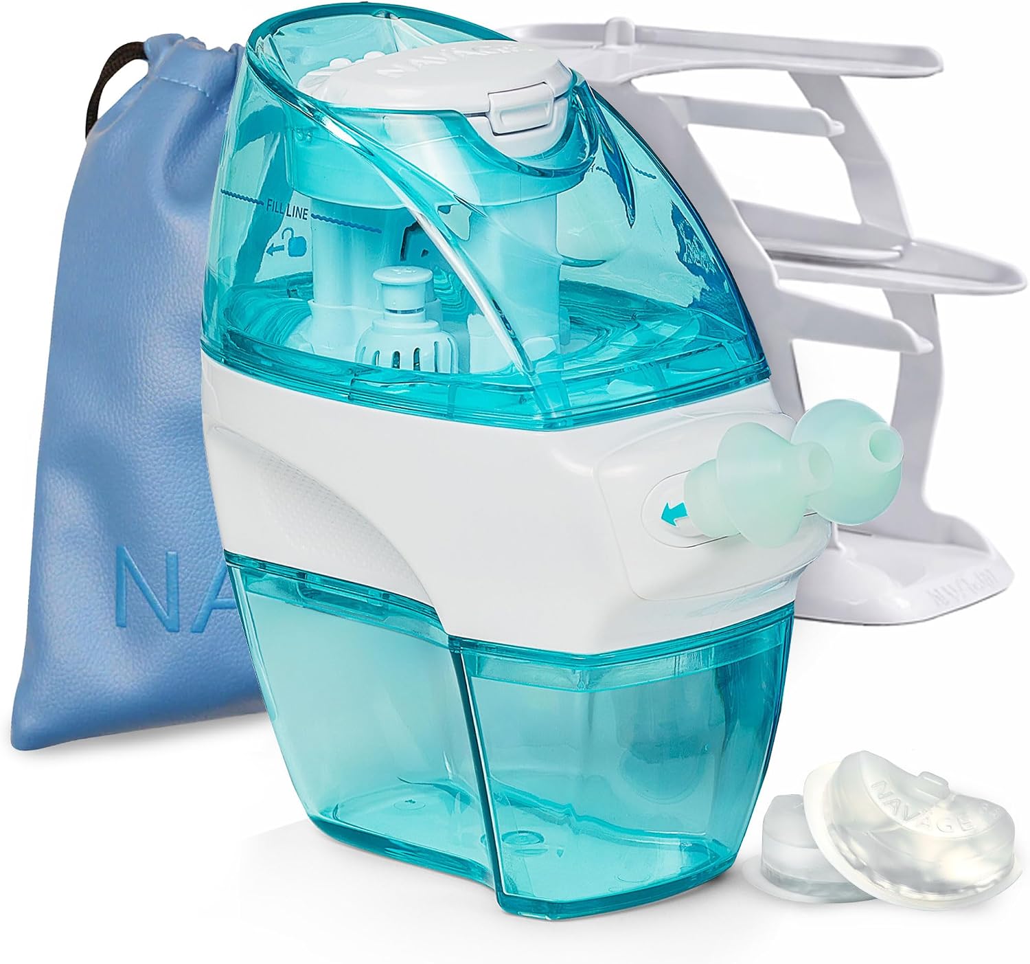 NAVAGE® Deluxe Bundle: Nose Cleaner, 30 SaltPods, Caddy, Sky Blue Bag