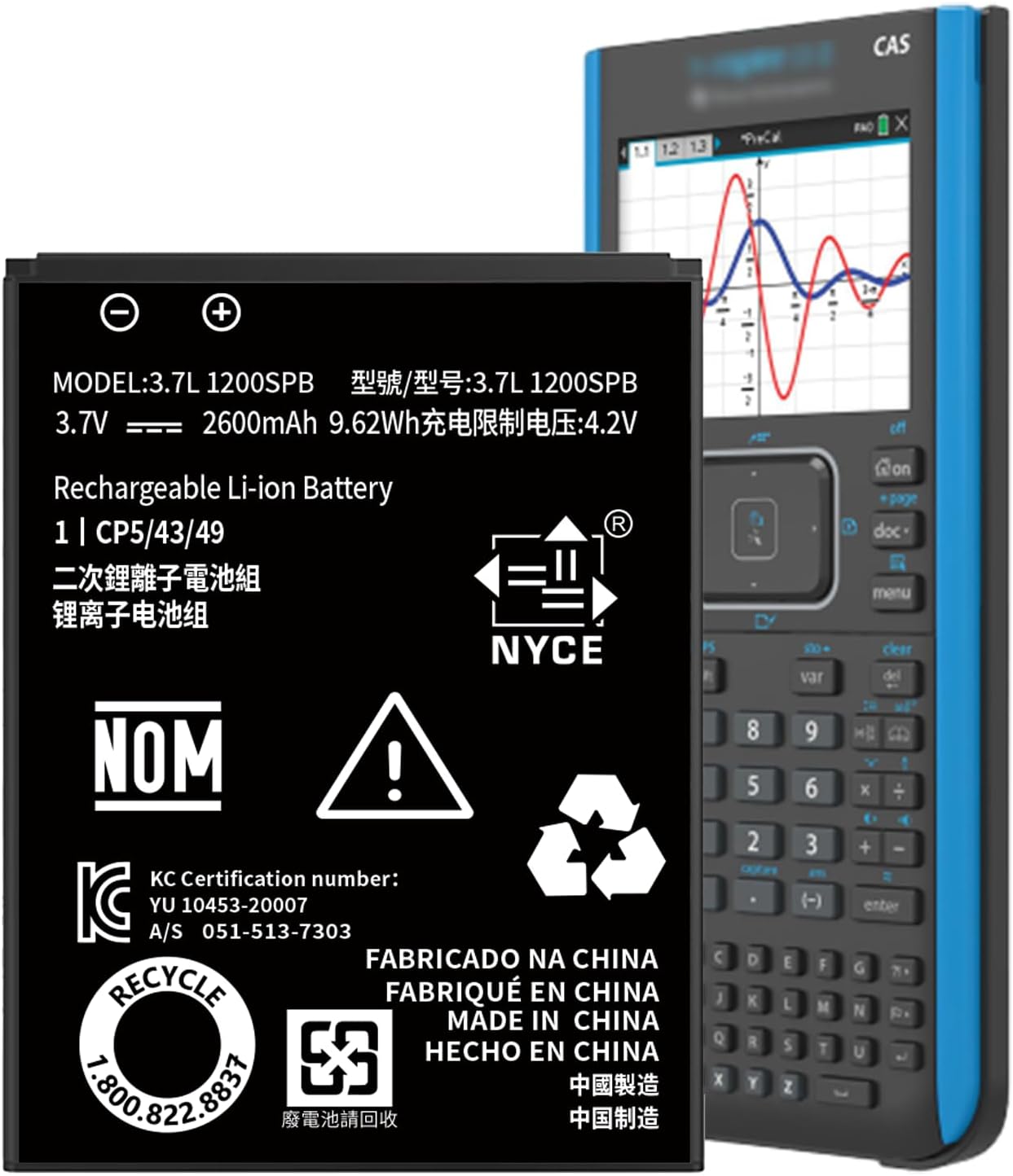 TI-84 Plus CE Battery for Texas Instruments,𝗨𝗽𝗴𝗿𝗮𝗱𝗲𝗱 High Capacity 0 Cycle Li-ion,P11P35-11-N01 Battery,Part No 3.7L1200SPB 3.7V TI-Nspire CX II TI-Nspire CX II CAS