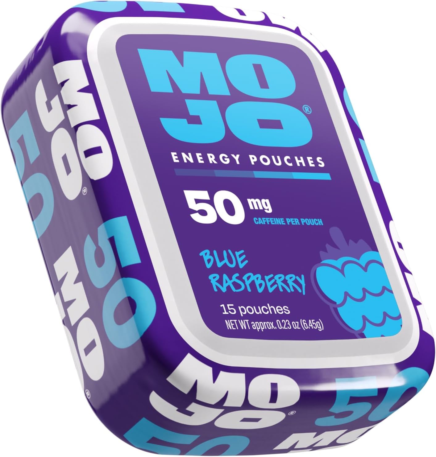MOJO Caffeine Pouches with Naturally Derived Caffeine from Green Tea, Ginseng, Yerba Mate, L-Theanine & B-Vitamins | Nicotine-Free | Zero Sugar | 50mg Caffeine | Blue Raspberry