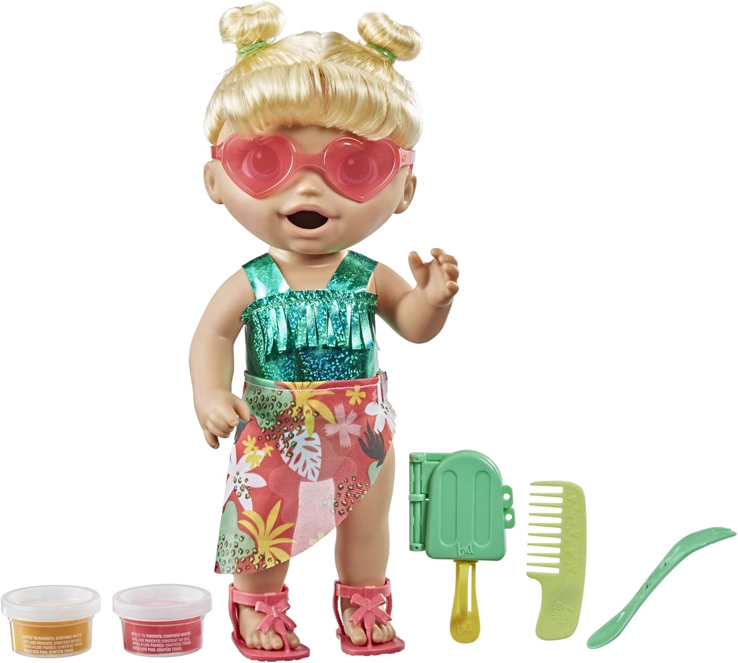 Baby Alive Sunshine Snacks Doll, Eats and Poops, Summer-Themed Waterplay Baby Doll, Ice Pop Mold, Toy for Kids Ages 3 and Up, Blonde Hair