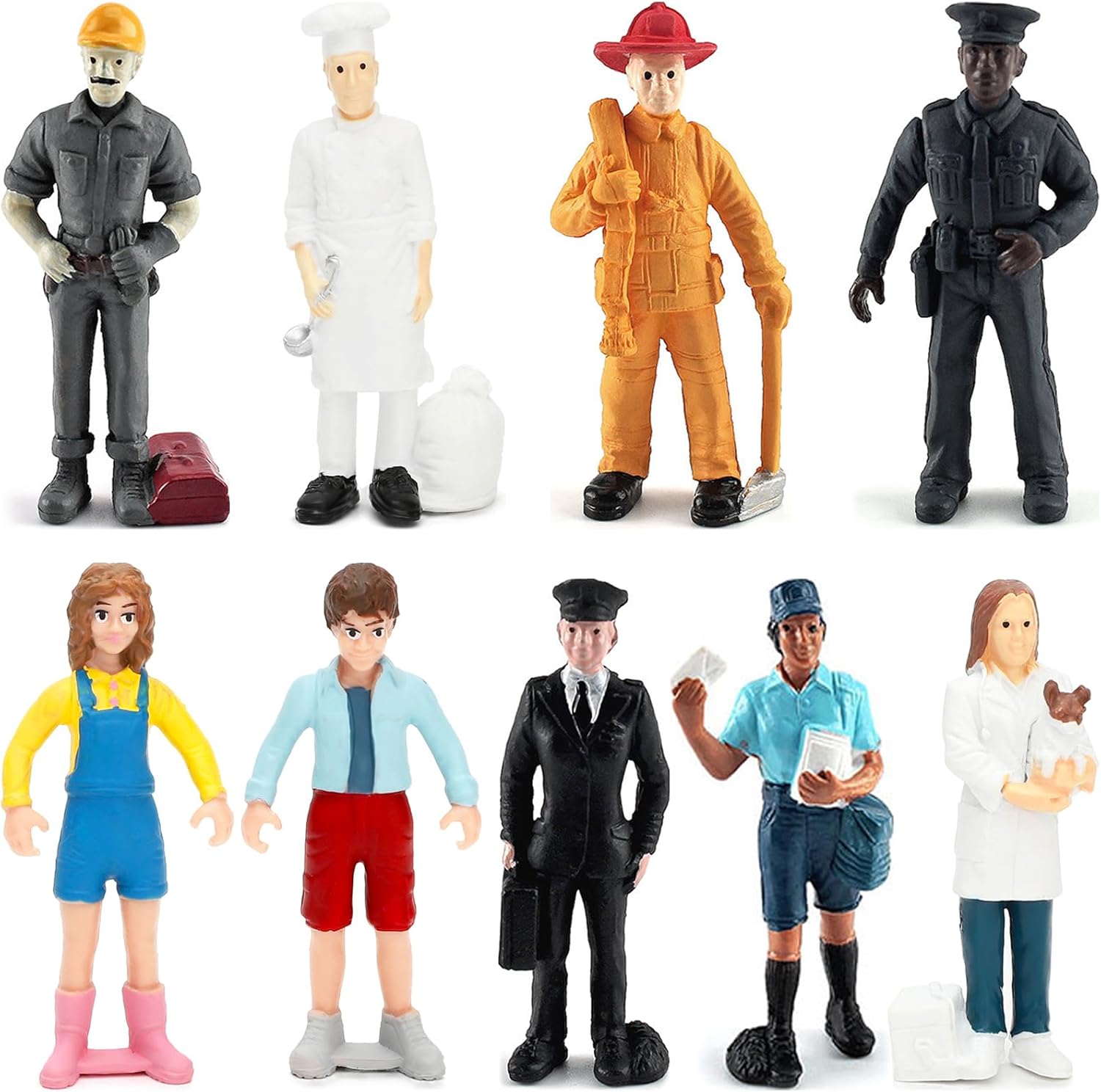 ONEST 9 Pieces Little People Figurines Hand Painted People Action Figures Toys Realistic Detailed Policeman Pilot Fireman Mailman Chef Figurine Model Toys for Kids Toddlers