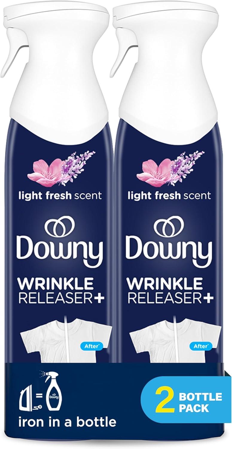 Downy Wrinkle Releaser Spray | All In One Wrinkle Release Spray, Odor Eliminator, Static Remover | Fabric Refresher & Ironing Aid for Clothes | 9.7 Fl Oz (Pack of 2), Fresh Scent