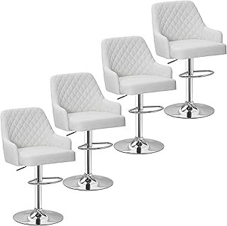 VECELO Bar Stools Set of 4, Adjustable Bar Stools with Back, Bar Height Stools for Kitchen Counter
