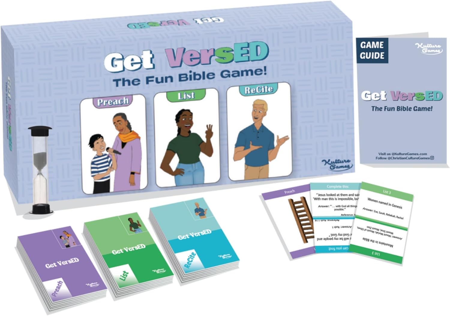Kulture Games - Get VersED - The Bible Party Game (Preach, List, ReCite) - Fun Christian Card Game for Adults, Teens, Family, Church Groups - Bible Trivia - Scripture Memory Game - Christian Gift