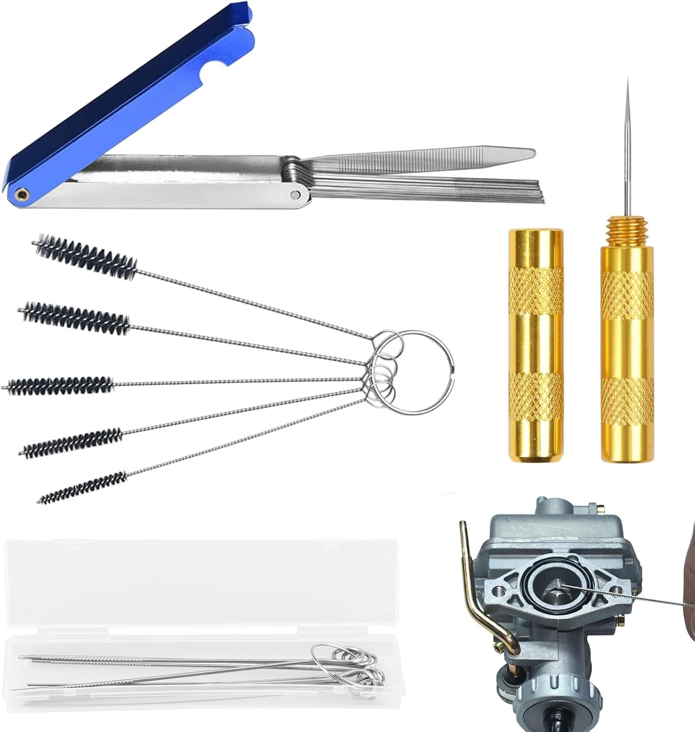 4 Set Carbon Dirt Jet Remove Cleaner Kit, Multi-Size Carb Torch Tip Cleaning Wire, Carburettor Cleaner with 5 Nylon Brush 1 Sharp Pick Cases, Motorcycle ATV Cleaning Wires for Welder Sprinklers