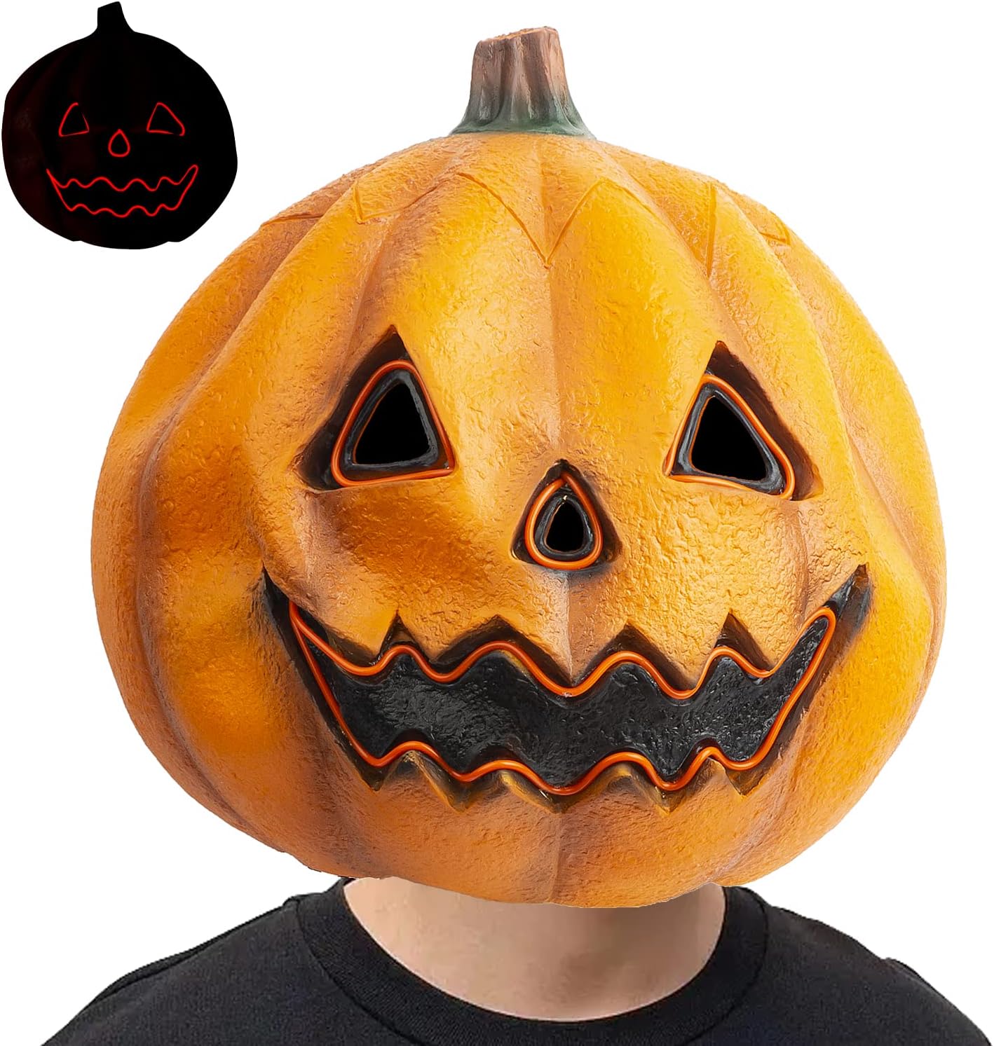 PartyHop Pumpkin Mask LED Light Latex Full Head Mask Fancy Dress Pumpkin Decoration for Halloween Costume Party