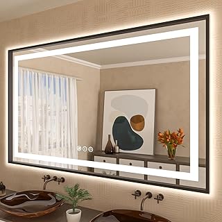 Amorho 60"x 40" LED Bathroom Mirror Framed, Front Light and Backlit, Stepless Dimmable, Anti-Fog, Shatter-Proof, Memory, 3 Colors, Double LED Vanity Mirror
