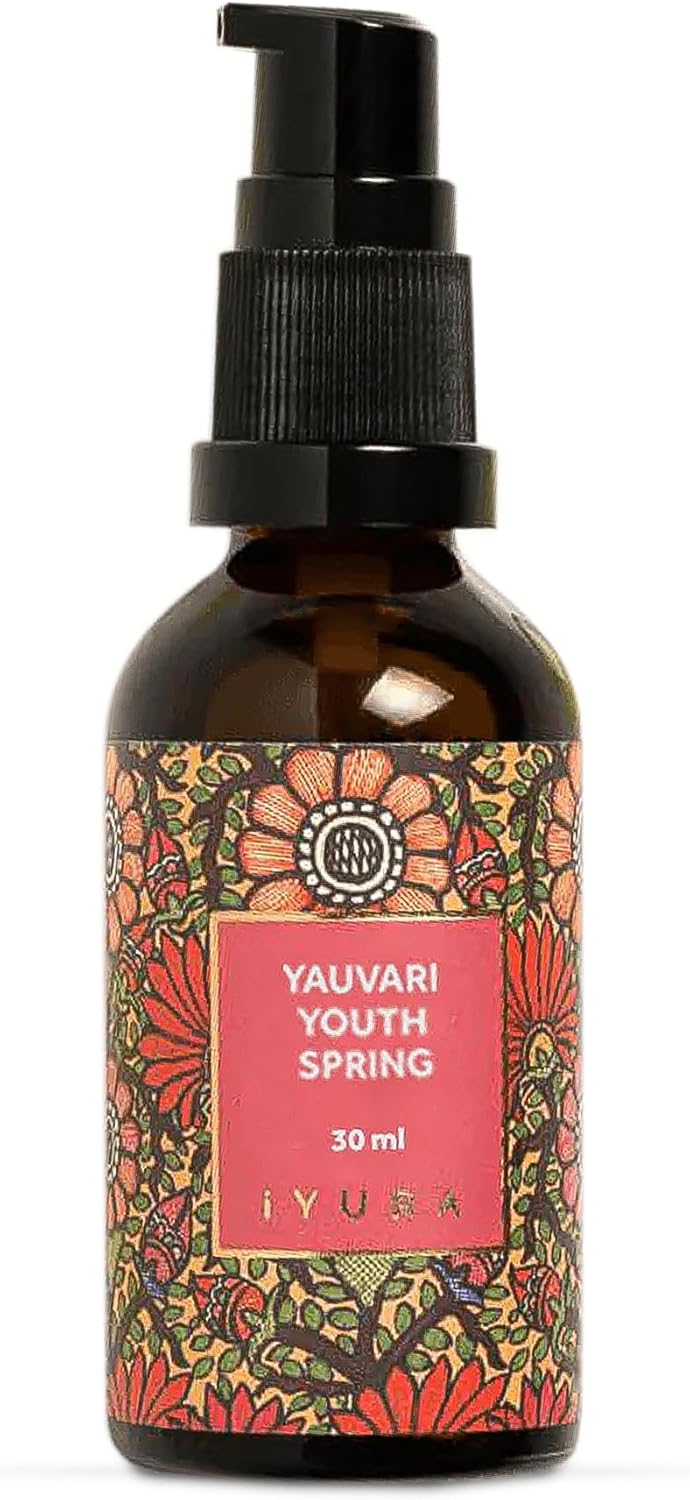 iYURA Yauvari Youth Spring | Vegan Moisturiser for Dry, Ageing Skin | Neck-Face-Décolleté Serum with Black Gram | Alternate to Anti-Ageing Moisturisers | Reduces Look of Fine Lines & Wrinkles | 30ml