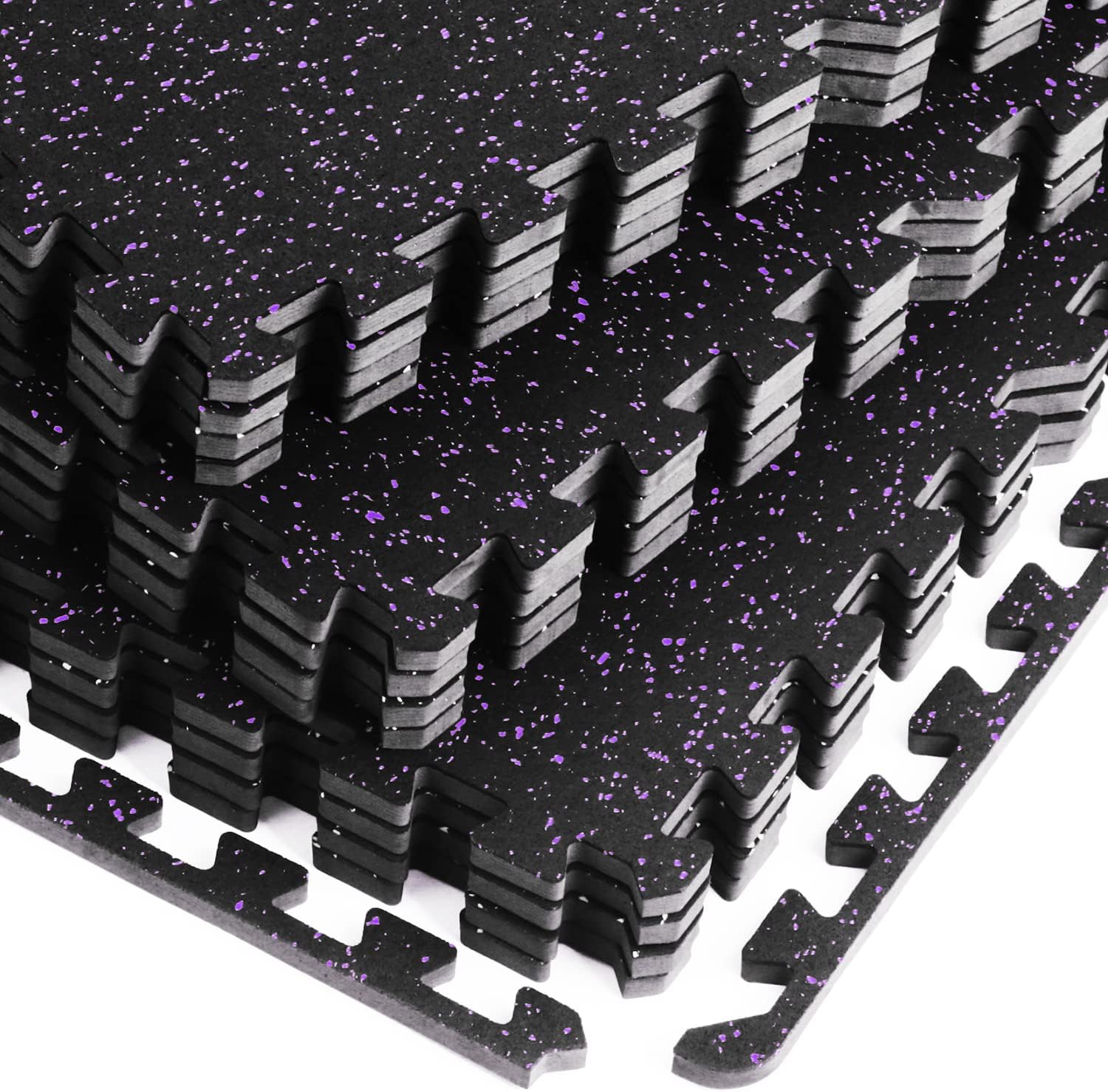 0.56" Thick 48 Sq Ft Rubber Top High Density EVA Foam Exercise Gym Mats 12 Pcs - Interlocking Puzzle Floor Tiles for Home Gym Heavy Workout Equipment Flooring - 24 x 24in Tile, Black&Purple