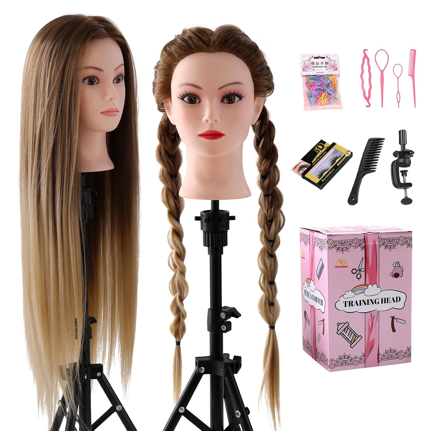 28" Mannequin Head with Hair Cosmetology Manikin Practice Doll Head