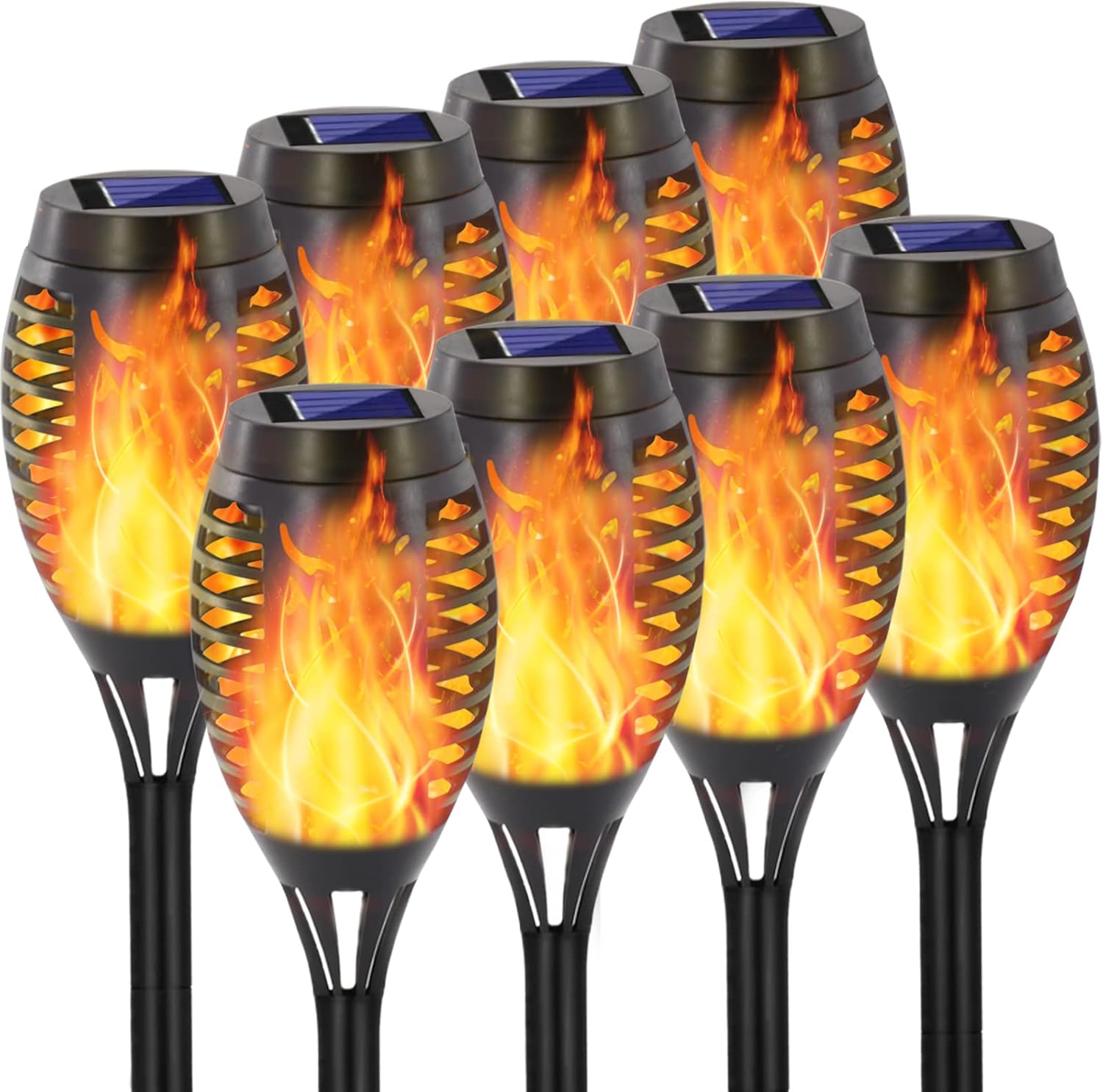 EOYIZW 8 Pack Solar Torch Light with Flickering Flame, 12 LEDs Solar Lights Outdoor, IP65 Waterproof Tiki Torches for Outside Landscape Decoration Outdoor Lights for Garden Yard Patio