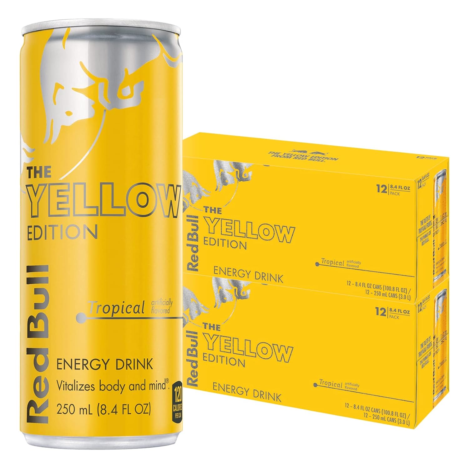 Red Bull Yellow Edition Energy Drink, Tropical, with 80mg Caffeine plus Taurine & B Vitamins, 8.4 Fl Oz, 2 Packs of 12 Cans (Pack of 24)