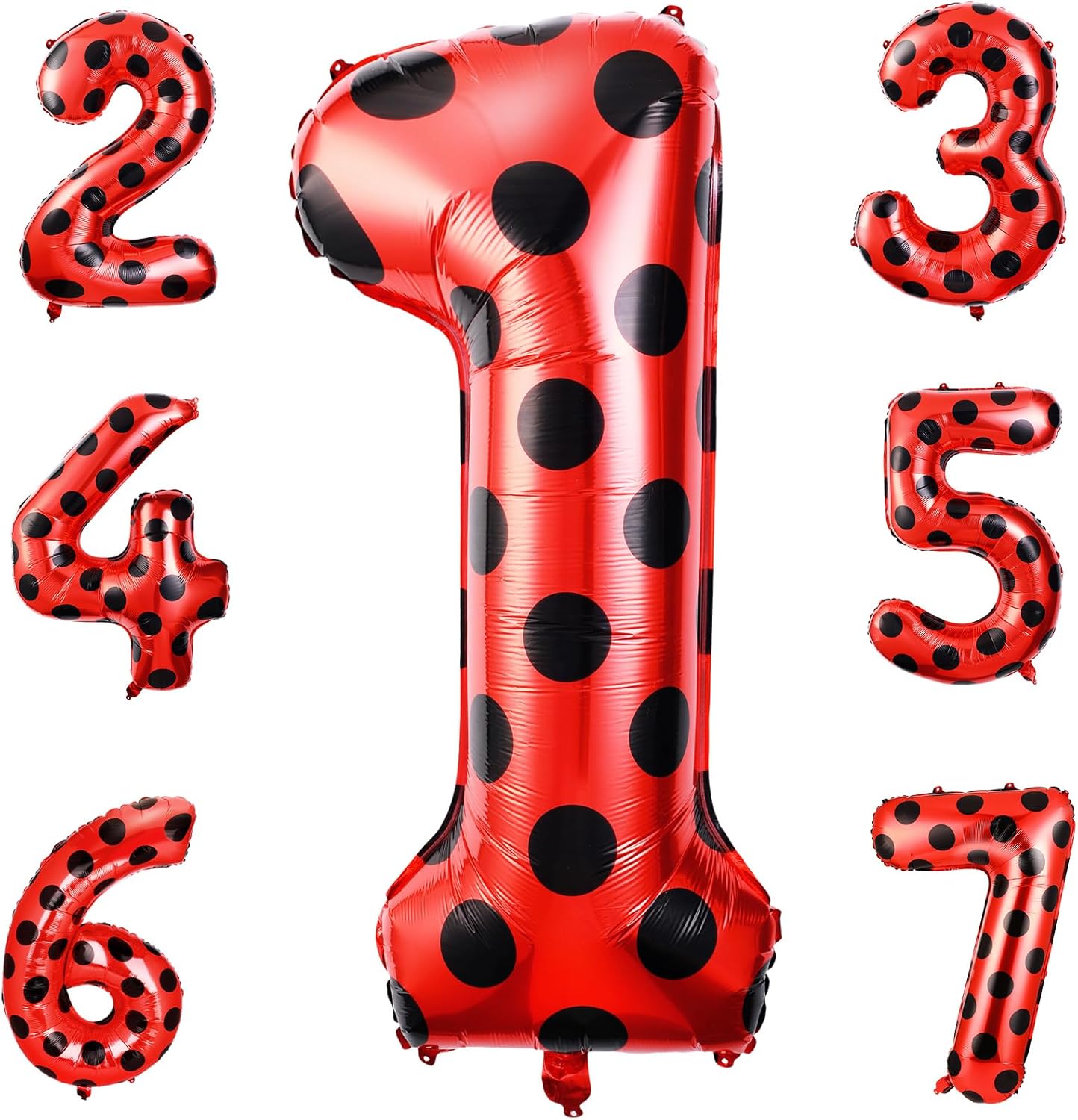 40 Inch Ladybug Large Number 1 Balloon 40 Inch Birthday Decorations Supplies Black Red Polka Dots Ladybird Dots Theme Number Balloons for 1st Birthday Party Baby Shower