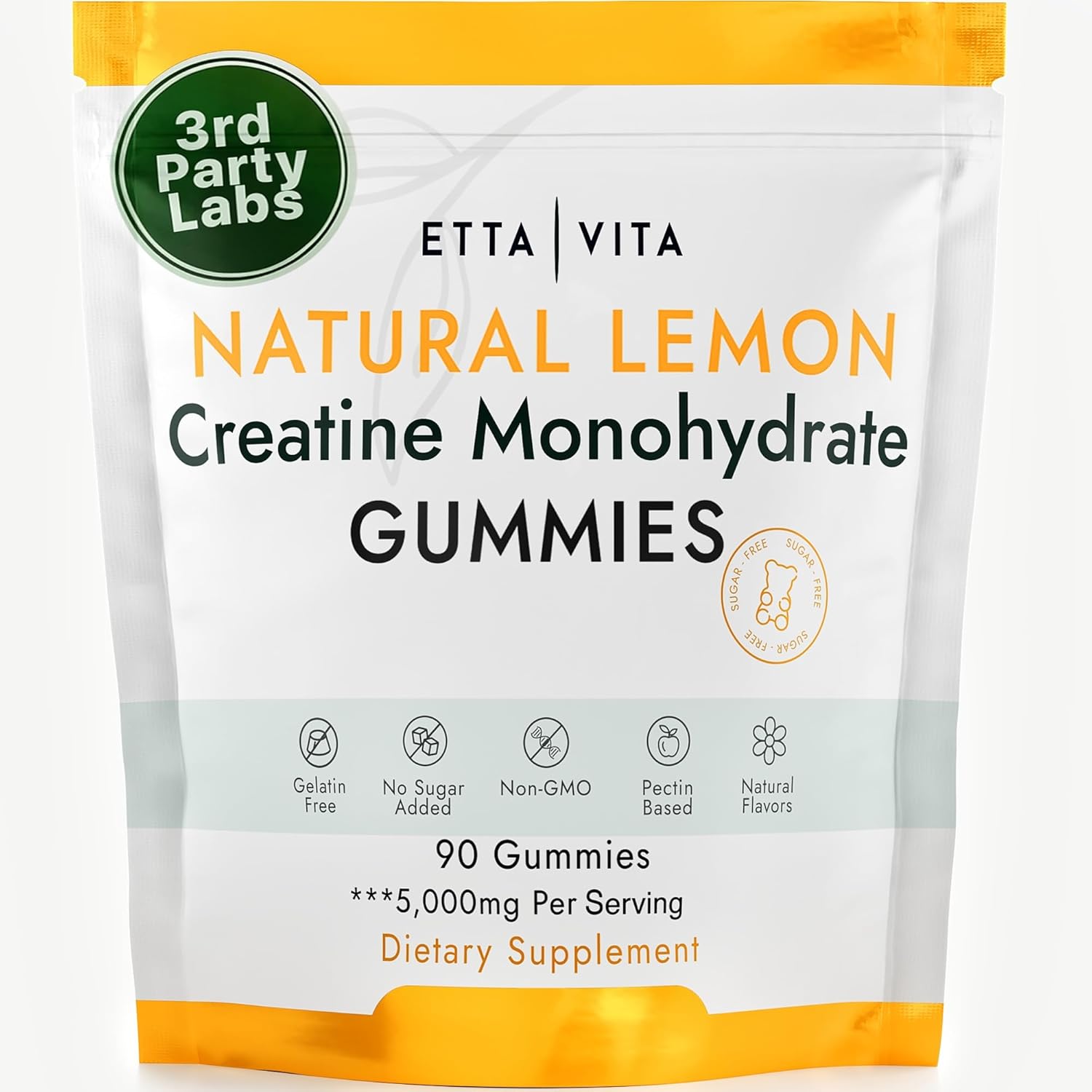 Sugar-Free Creatine Monohydrate Gummies 5gram per Serving, Potent Creatine Gummies for Men & Women, Supplement for Muscle Support, Cellular Energy & Cognitive Function, Gluten-Free