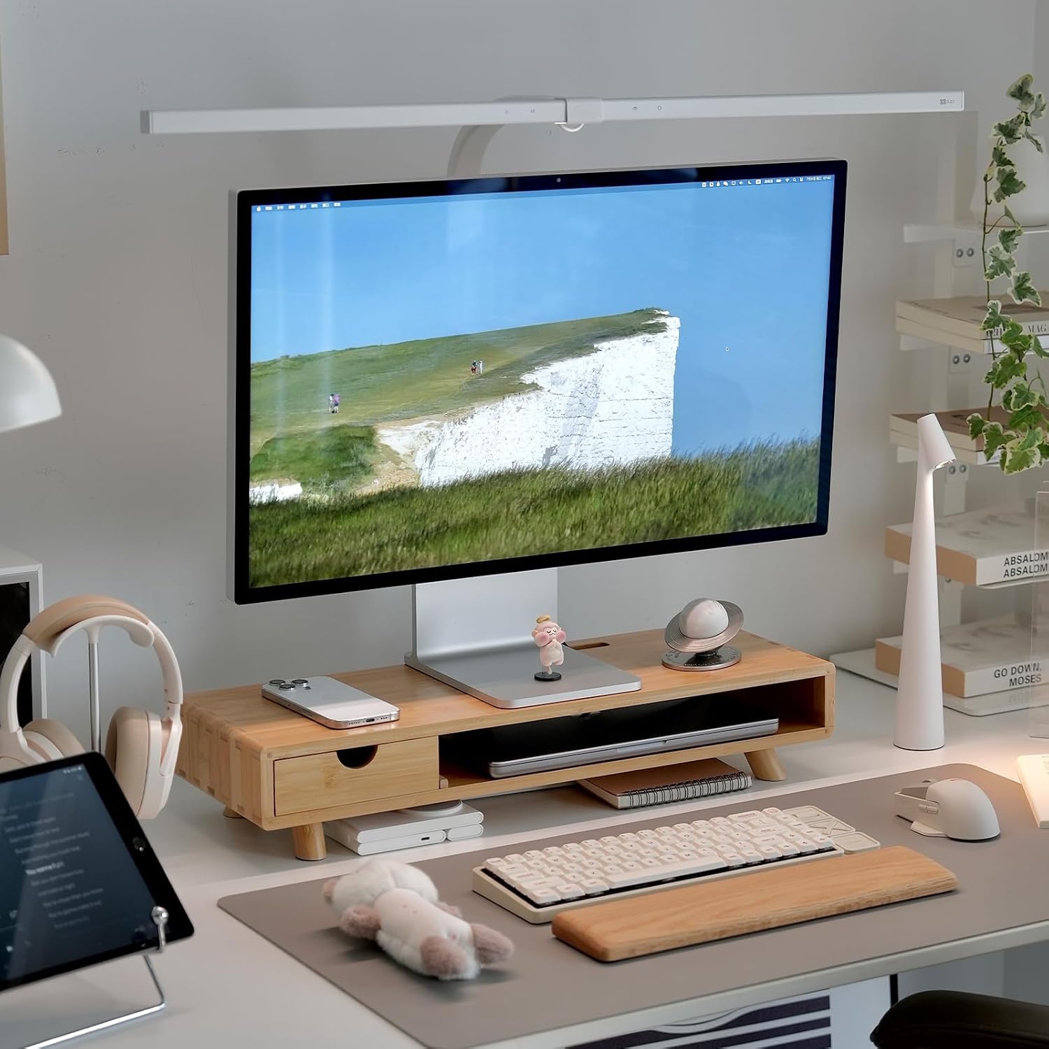 Bamboo Monitor Stand Riser with Drawer