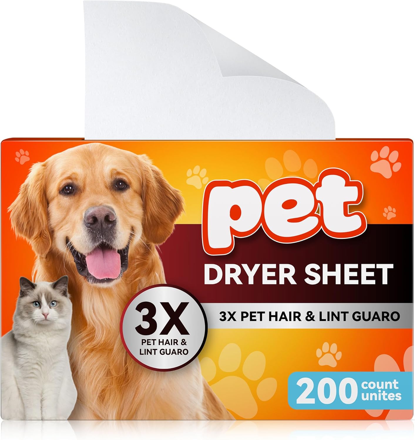 200 Count Pet Hair Remover for Laundry, Fragrance Free Pet Hair and Lint Dryer Sheets, 3 X Pet Hair Fighters, Reduces Static, Adds Softness