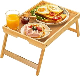 Bamboo Bed Tray Table with Foldable Legs, Breakfast Tray for Sofa, Bed, Eating, Working, Used As Laptop Desk Snack Tray by Pipishell