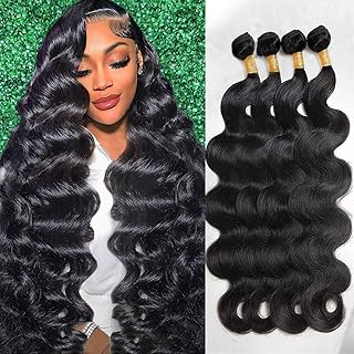 Body Wave Bundles Human Hair 18 20 22 24Inch 4 Bundles 12A Natural Black Bundles Human Hair 100% Brazilian Hair Bundles Quick Double Weft Weave Bundles Human Hair Extensions