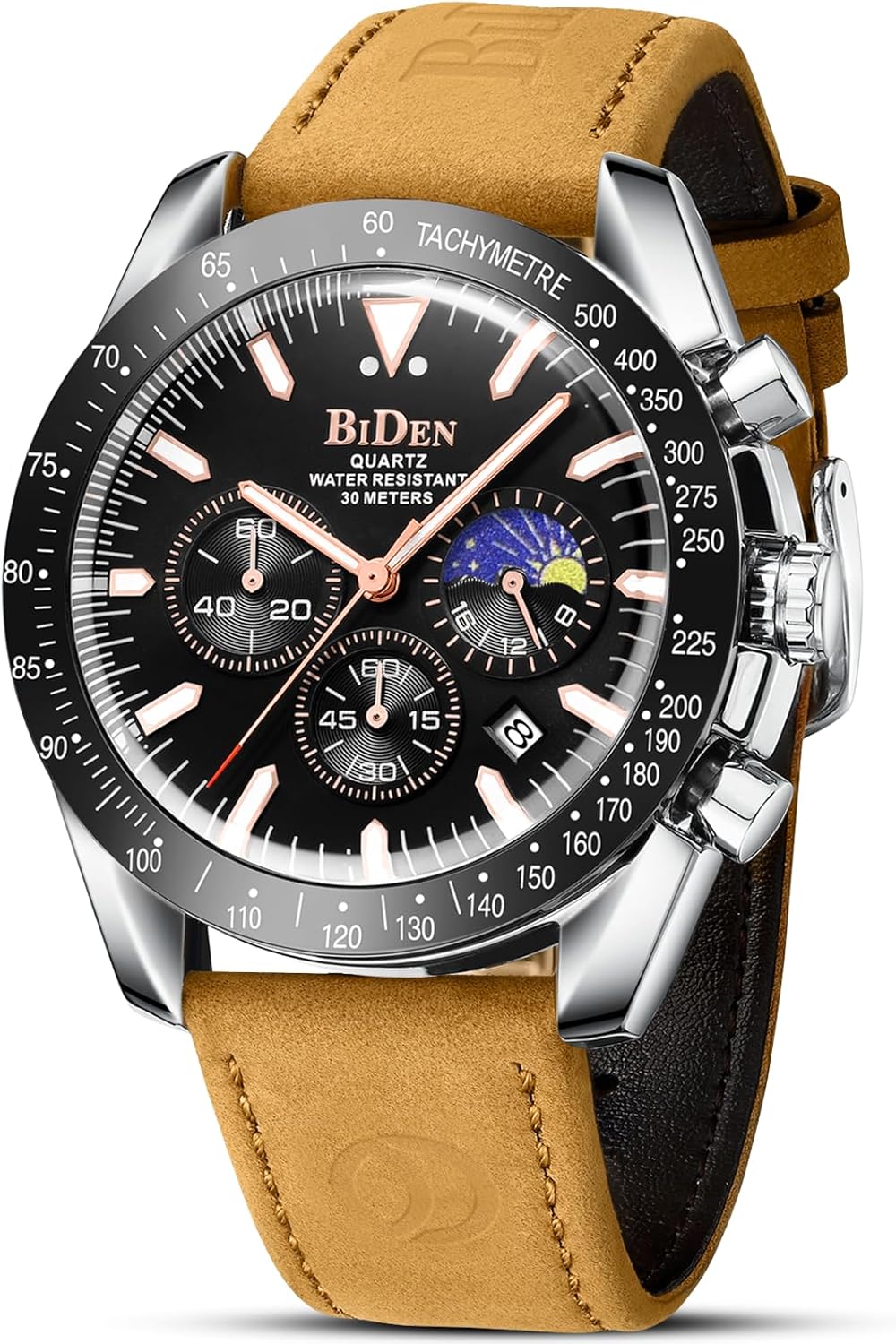 HANPOSH Mens Watches Chronograph Watches for Men Analog Quartz Stainless Steel Waterproof Men's Wrist Watch Fashion Business Watch with Date