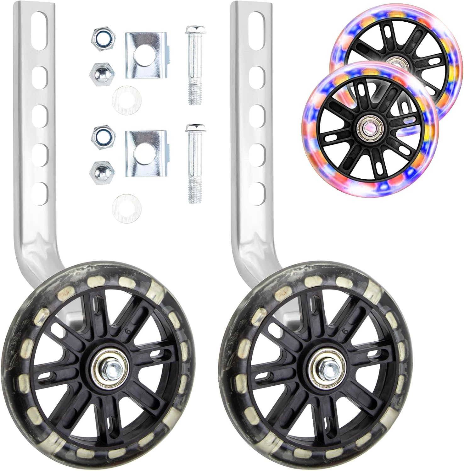 NONMON Bicycle Training Wheels, 1 Pair Kids Bike Stabiliser Support Universal Flash Auxiliary Wheels for 12 14 16 18 20 inch Single Speed Bicycle, Good for Beginners Boys Girls Children Cycling