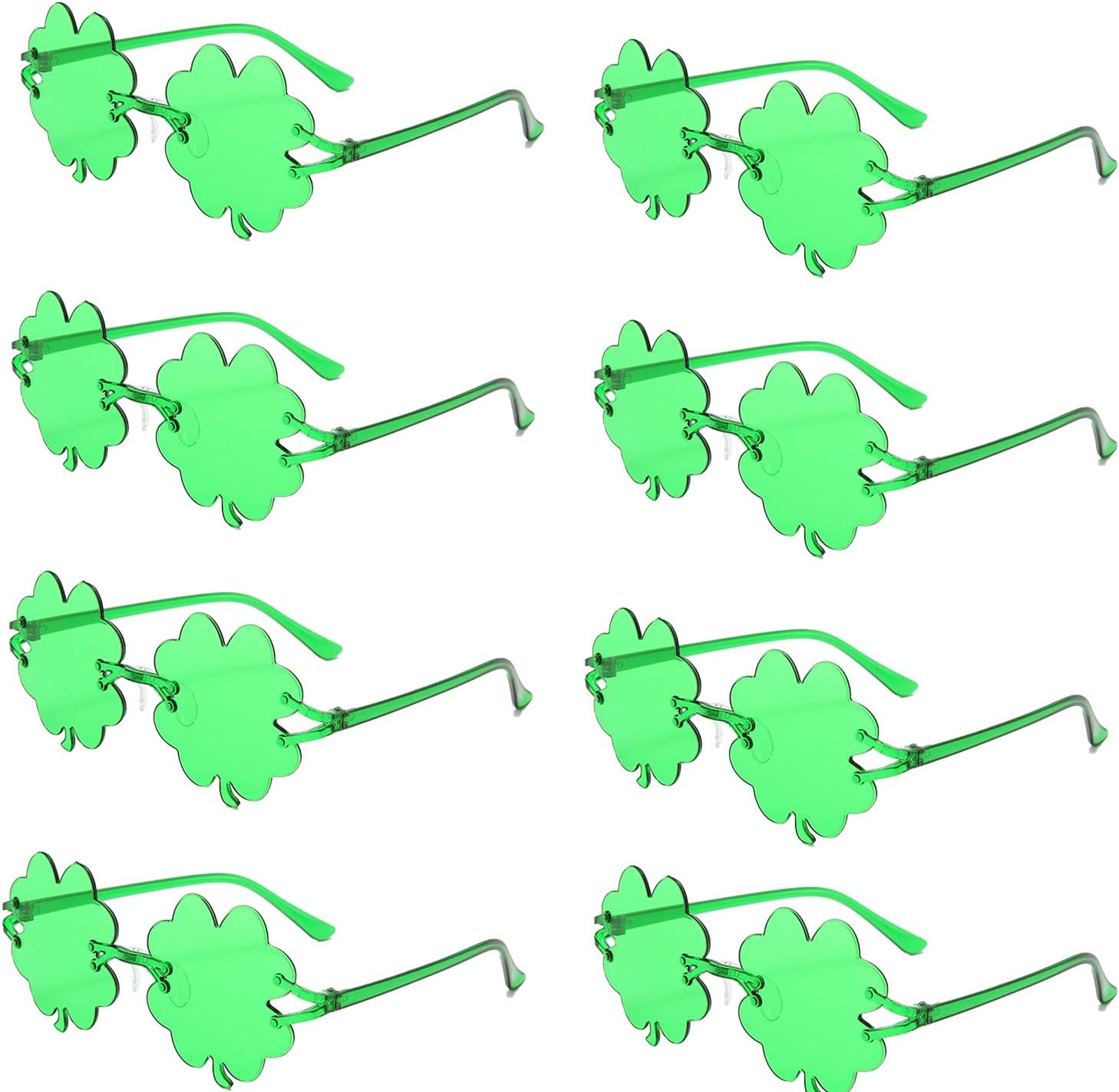 8Pcs St. Patrick’s Day Glasses,Irish Shamrock Leaves Green Glasses,Metal Frame St Patricks Day Sunglasses Costume accessories for Party Favors, Four Leaf Clover