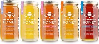 Bee Harmony Honey 5 Pack Variety Pack, 60 Ounce (Clover, Wildflower, Orange Blossom, Berry and Blueberry)