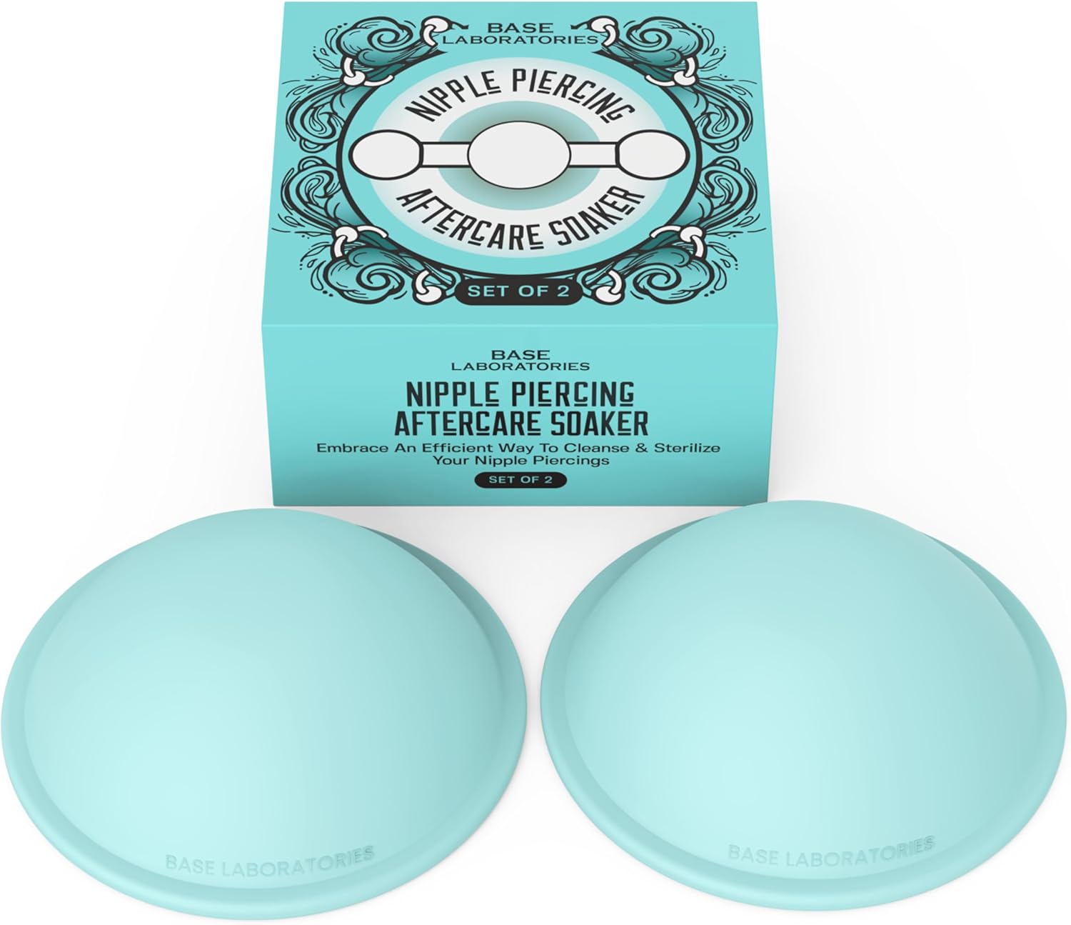 Base Laboratories Nipple Piercing Aftercare Soaker Set | Hands-Free Nipple Piercing Cleaner | Nipple Piercing Kit for Women | Cracked Nipple Care | 2 Silicone Cups