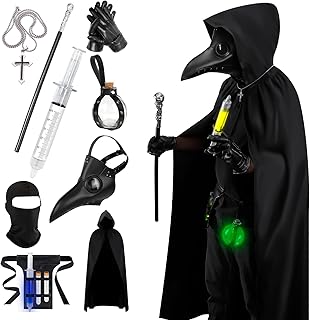 Mens Halloween Costumes Adult Plague Doctor Mask, 11Pcs Plague Doctor Costume, Scary Halloween Mask for Adults