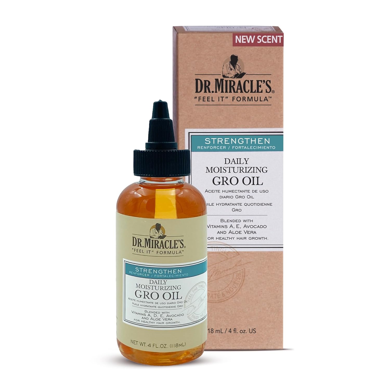 Dr, Miracle's Daily Moisturizing Gro Oil blended with Vitamins A,D,E, Avocado and Aloe Vera – Hair Growth & Scalp Treatment, Strengthens & Repairs, 4 Oz, Pack of 1