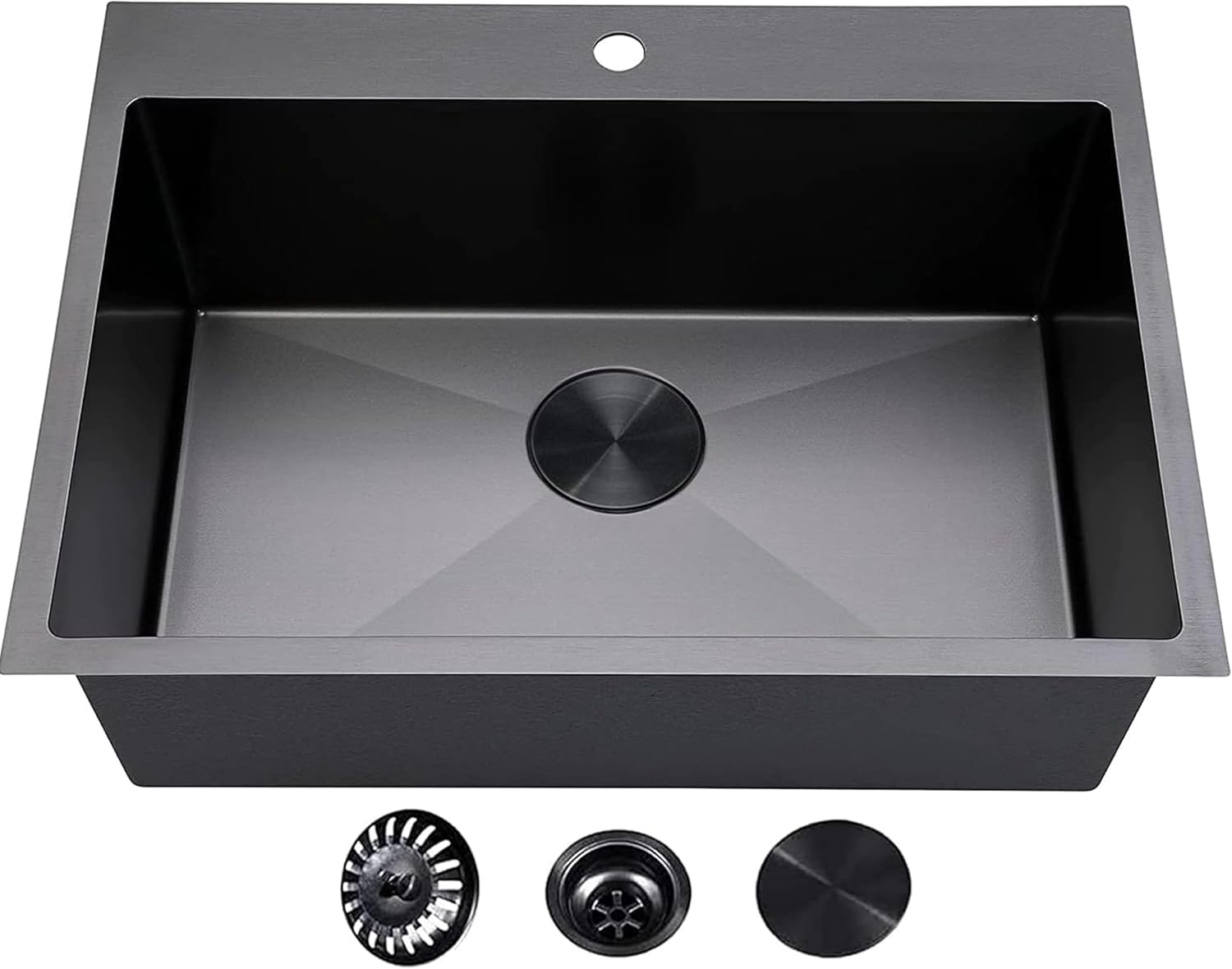 VCCUCINE 33 Inch Black Drop in Kitchen Sink,33x22 Inch Gunmetal Black Single Bowl Stainless Steel Basin Topmount Kitchen 16 Gauge Metal Laundry Sink