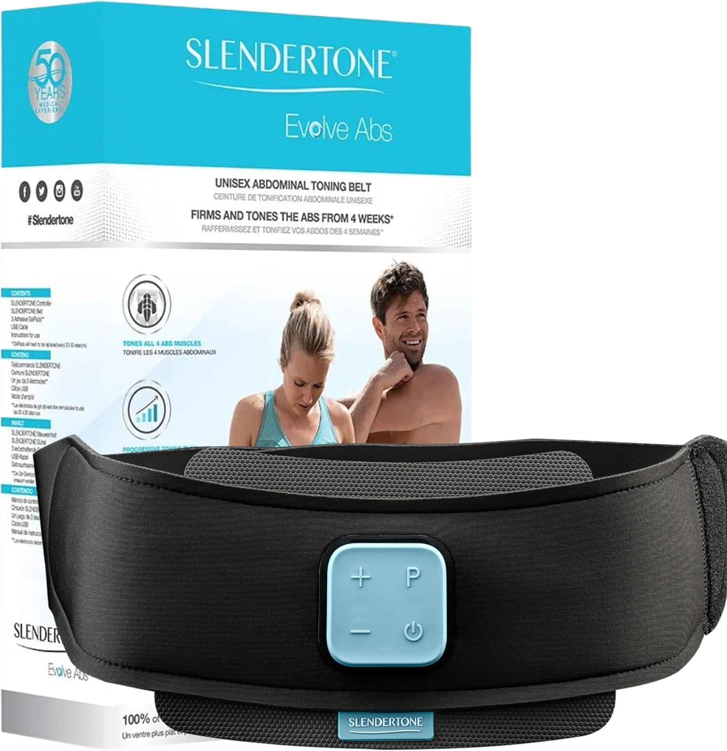 Slendertone Evolve Abs Trainer, EMS Training Device, Abdominal Muscle Trainer, Abdominal Trainer with 12 Programs and 100 Intensities, Portable Muscle Stimulator, for Abdomen Fitness Training