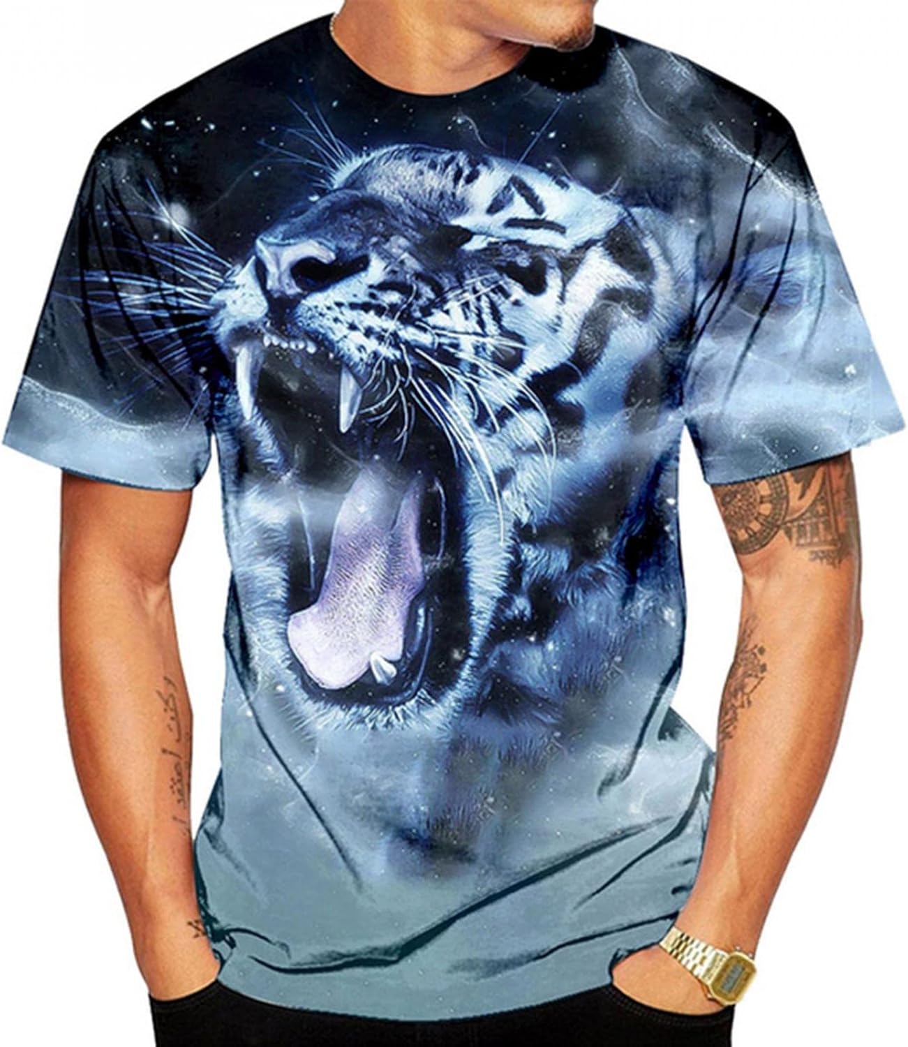 Mens T Shirt Tiger Print Colorblock Tops Short Sleeve Crewneck Slim Fit Blouses Summer Spring Breathable Gym Shirts Modal Regular Fit Undershirts Lightweight Casual T-shirts for Men Gifts