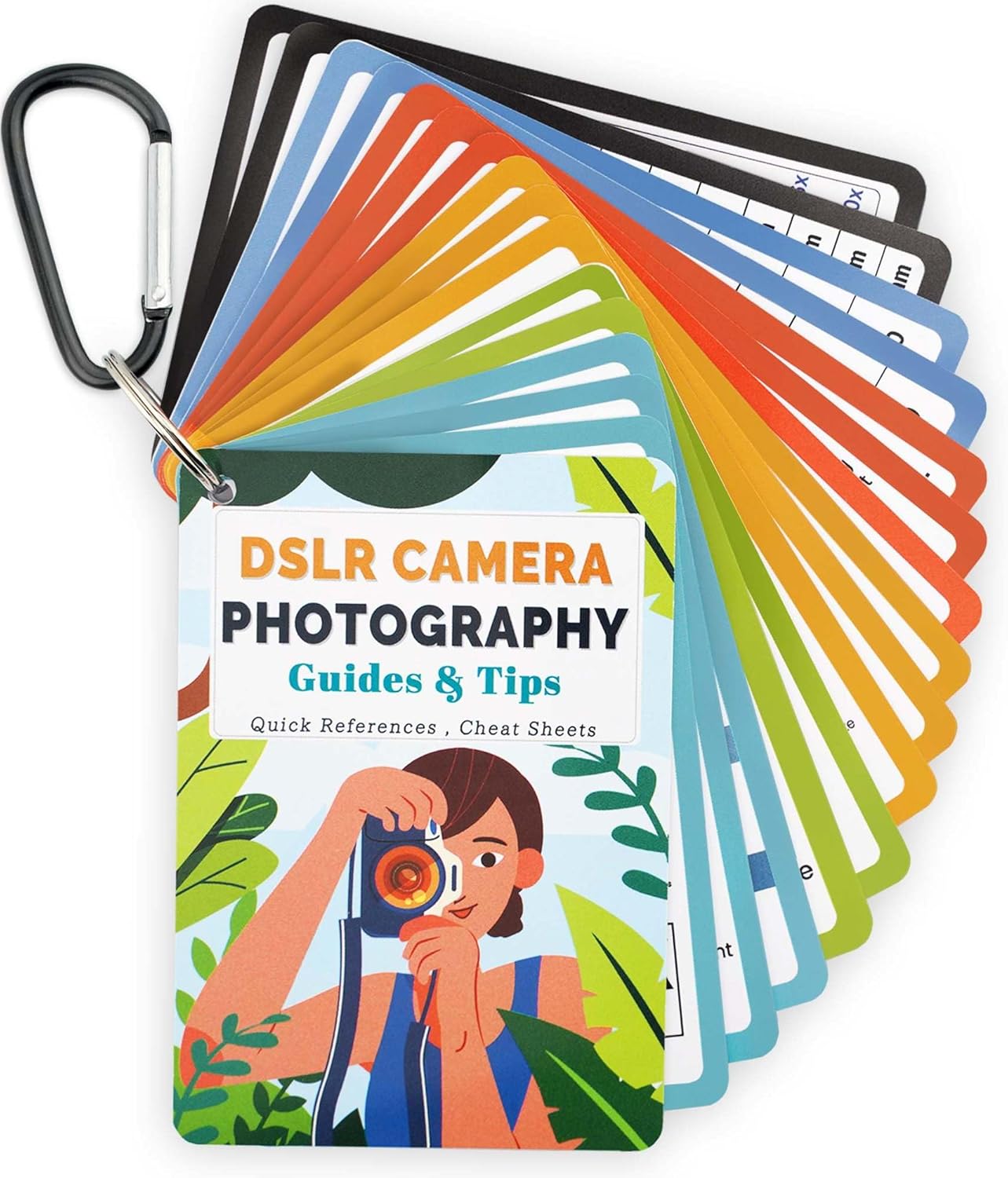 DSLR Cheat Sheet Settings: Camera Settings Cheat Book for Canon Nikon Sony - Basic Guide Cards About Exposure Settings Tips Exposure - Quick Reference Photography Accessories for Photographers （Girl）