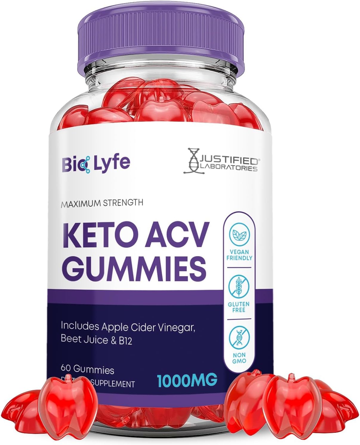 Bio Lyfe Keto ACV Gummies Advanced Formula 1000MG Biolyfe Keto Gummies Apple Cider Vinegar Formulated with Pomegranate Beet Juice Powder B12 Vegan Non GMO 60 Gummys