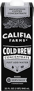Califia Farms - Unsweetened Cold Brew Coffee Concentrate, 32 Oz, 100% Arabica, Shelf Stable, Plant Based, Vegan, Gluten Free, Non GMO, Sugar Free, Iced Coffee