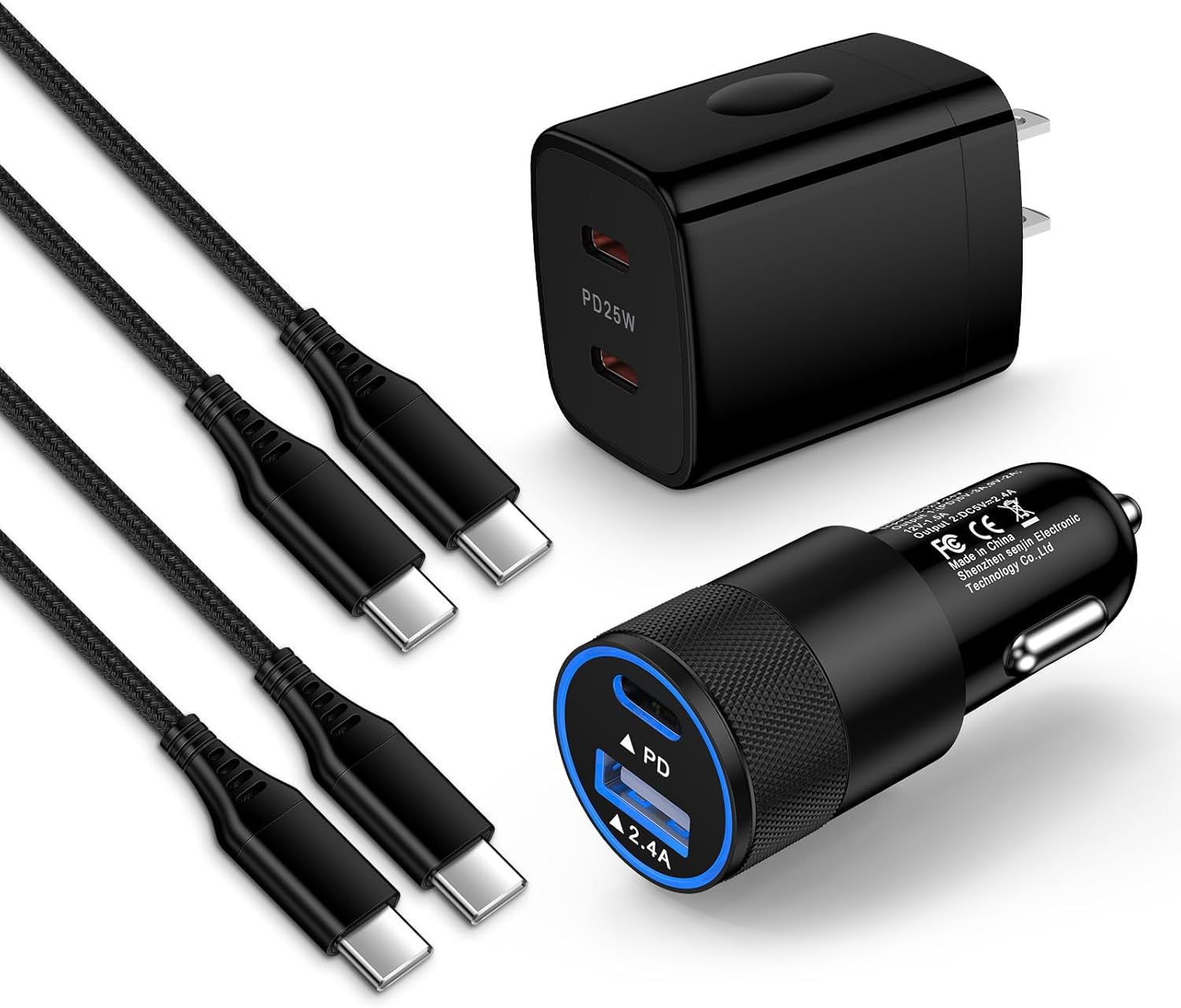 for Samsung Charger Super Fast Charging for Galaxy A36 A16 5G A56 A26 S25 Ultra S25 Plus A35 S24 FE A15 A25, 25W Dual USBC Samsung Phone Wall Charging Block 32W Car Charger USB C to C Cable 3+6FT