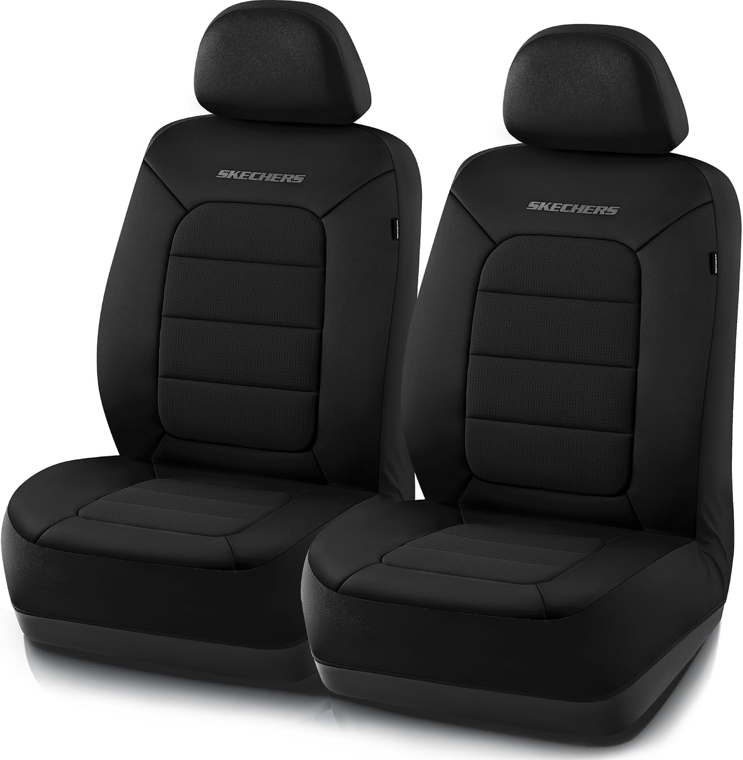 Skechers Memory Foam Car Seat Covers,Thick Cool Touch Fabric Seat Covers Front Seat Covers Airbag Compatible,Automotive Comfort Protection for Most Cars,Vans,Trucks,SUV,Black