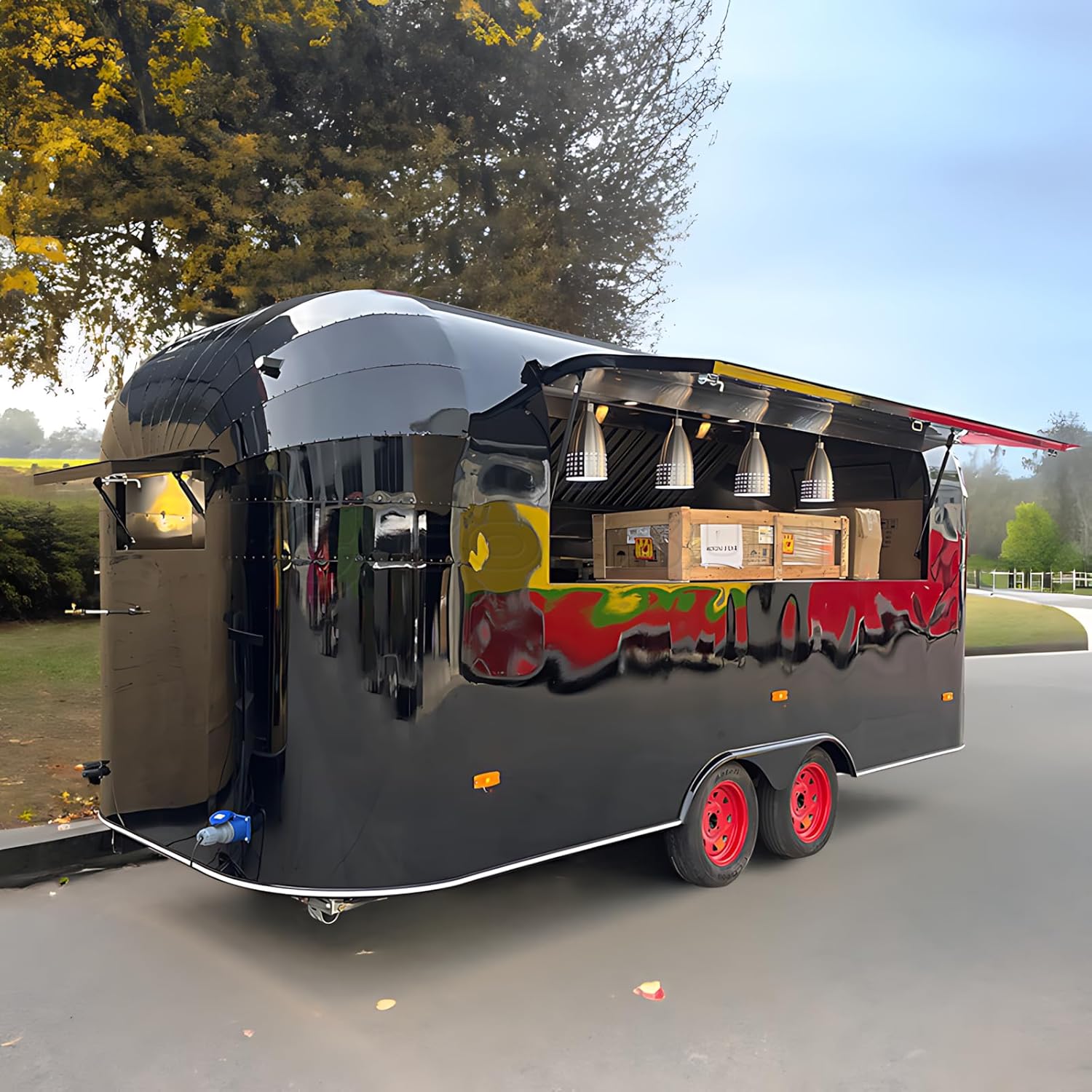 Customizable Mirror Food Trailer Expandable Restaurant Solution - Glossy Food Truck Alternative for High Traffic Locations with Vent Hood