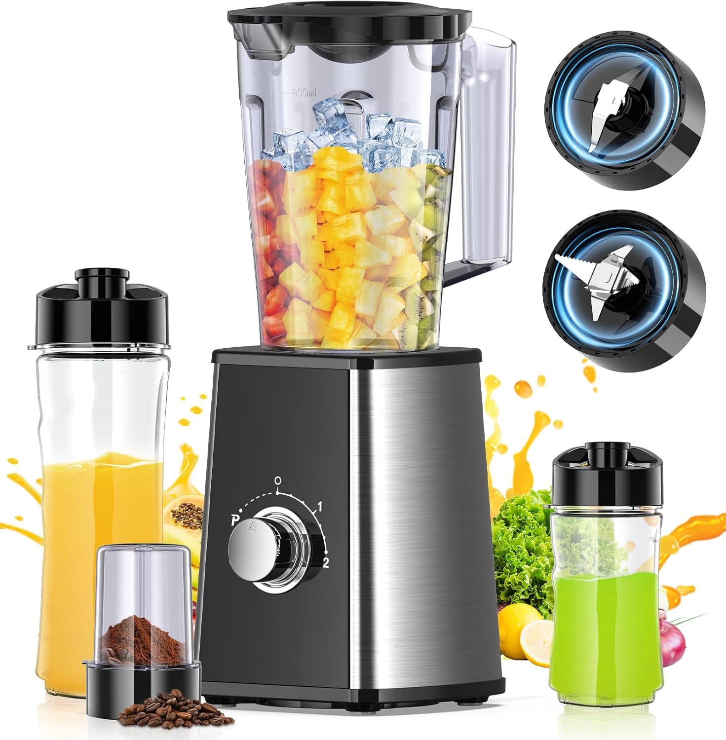 Smoothie Blender, Personal Blenders for Smoothies and Shakes, Smoothies Maker and Coffee Grinder with 2 To-Go Cups, Countertop Blender for Kitchen, BPA Free