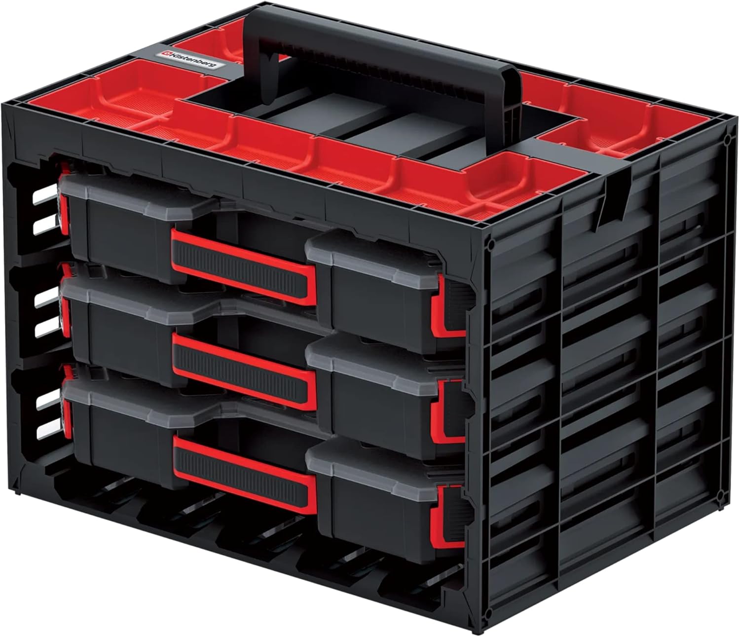 Kistenberg Tool Box with 3 Assortment Boxes with dividers, Sorting Box, Small Parts Magazine, Comfortable Handle, Storage case, 415 x 290 x 295 mm